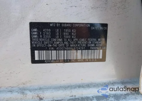 2020 Subaru Impreza 5-Door z USA, uszkodzony, nr VIN 4S3GTAB66L3724291